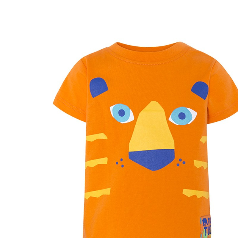 Bluză din bumbac cu mâneci scurte și imprimeu leu colorat pentru băieți  42309