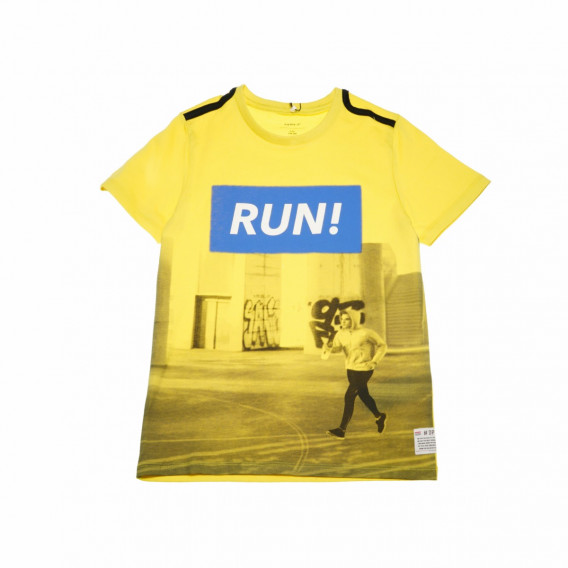 Tricou galben, din bumbac organic, cu imprimeu, pentru băieți Name it 42416 