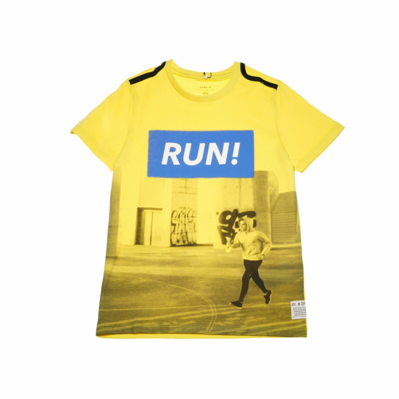 Tricou galben, din bumbac organic, cu imprimeu, pentru băieți  42416