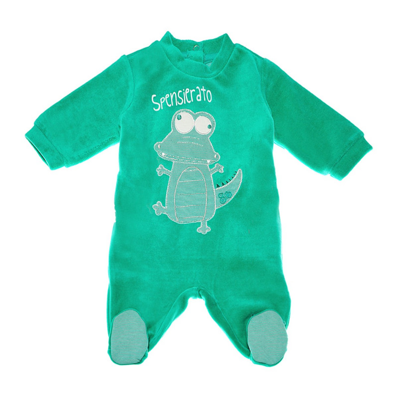 Salopetă din pluș cu mâneci lungi și șopârlă aplicată pentru bebeluși, verde  42427