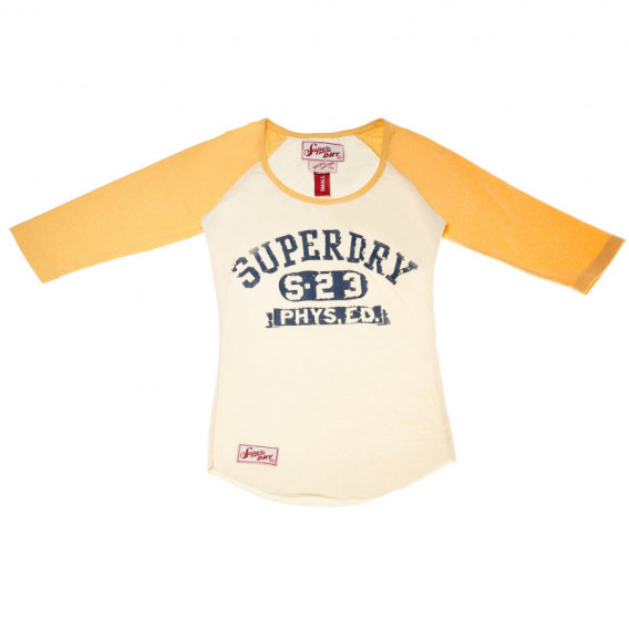 Bluză din bumbac cu mânecă lungă, cu culori ecru și galben pentru fete Super Dry 43933 