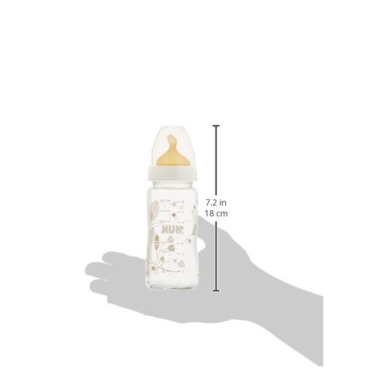 Recipient de alimentare din sticlă, tetină de mărime M, 0-6 luni, 240 ml, culoare: alb NUK 45718 3