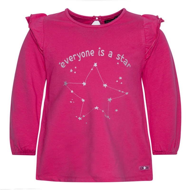 Bluză din bumbac cu mânecă lungă de culoare roz cu umeri creți pentru fete Canada House  46079