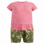 Set de bluză din bumbac roz cu mânecă scurtă și pantaloni scurți în dungi cu o bandă elastică pentru fete Canada House Canada House 46089 