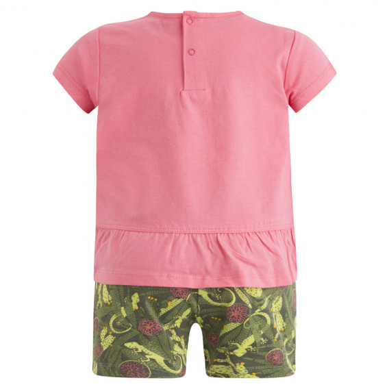 Set de bluză din bumbac roz cu mânecă scurtă și pantaloni scurți în dungi cu o bandă elastică pentru fete Canada House Canada House 46090 2