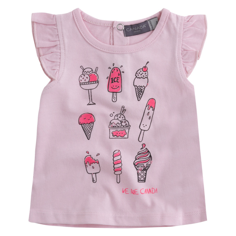 Top din bumbac roz cu imagine de înghețată pentru fete Canada House  46112