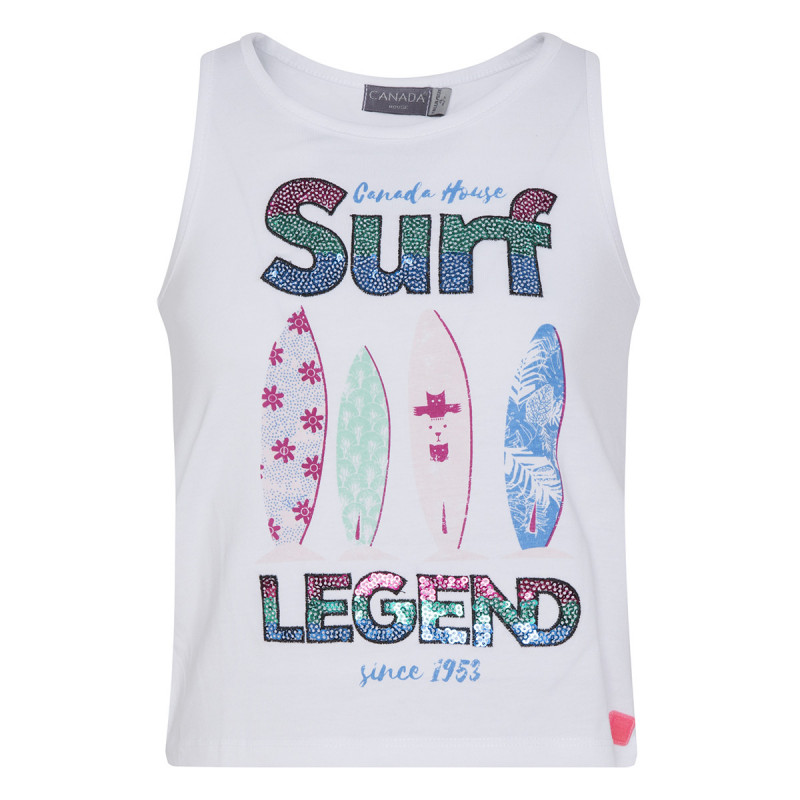 Tricou alb din bumbac cu imprimeu Surf Legend pentru fete  46218