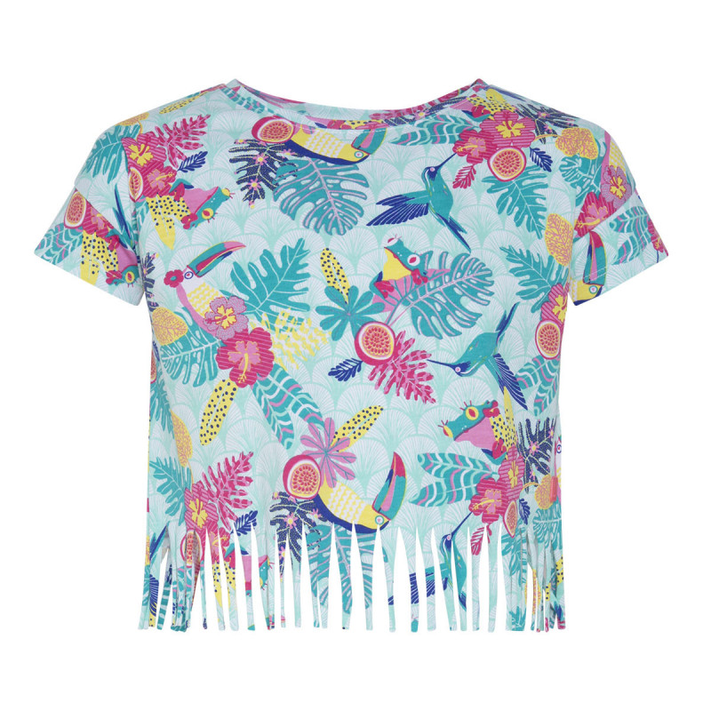 Bluză din bumbac multicolor, cu mâneci scurte și franjuri pentru fete  46234