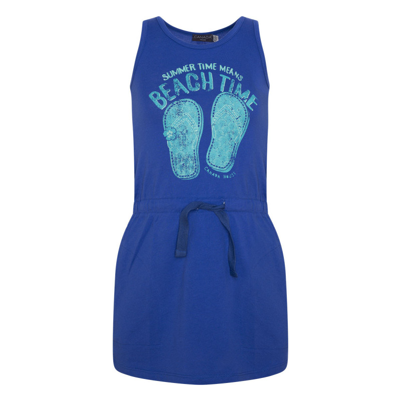 Rochie de bumbac fără mâneci, de culoare albastră, bleumarin, cu flip-flops pentru fete  46238