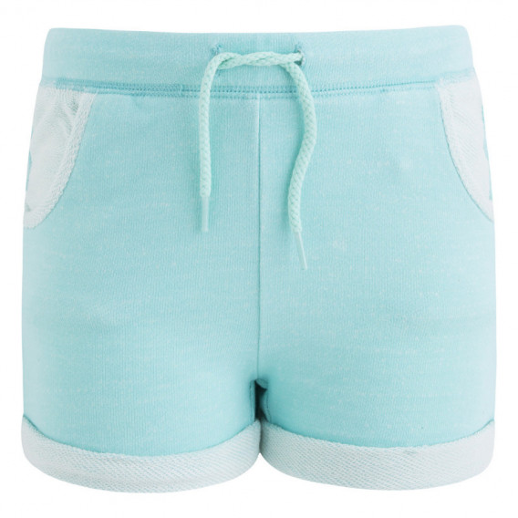 Pantaloni scurți din bumbac de culoare albastră, cu buzunare față și șnururi pentru fete Canada House 46244 