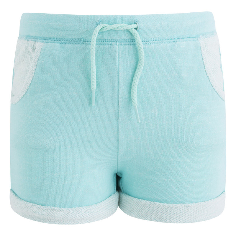 Pantaloni scurți din bumbac de culoare albastră, cu buzunare față și șnururi pentru fete  46244