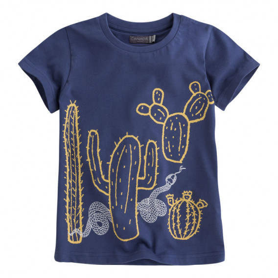 Canada Tricou de vara din albastru cu imprimeu cactus pentru fete Kidso.ro