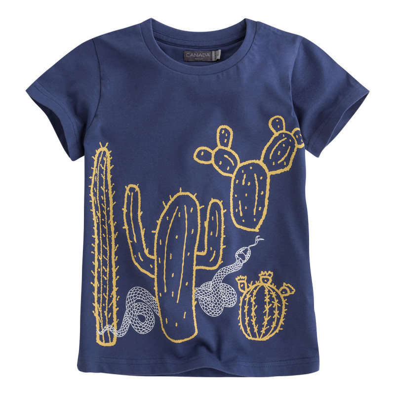 Tricou de vara din bumbac albastru cu imprimeu cactus pentru fete  46276