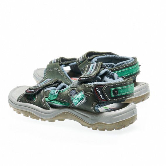 Sandale din piele, pentru băieți, cu arici, verde Bama 48288 2