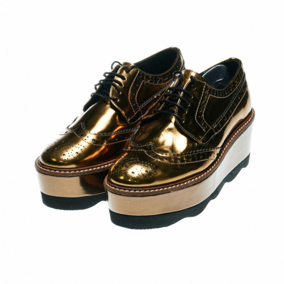 Pantofi aurii cu șireturi cu platformă plată pentru fete Elysess 48728 