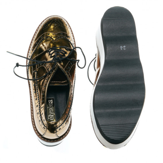 Pantofi aurii cu șireturi cu platformă plată pentru fete Elysess 48730 3