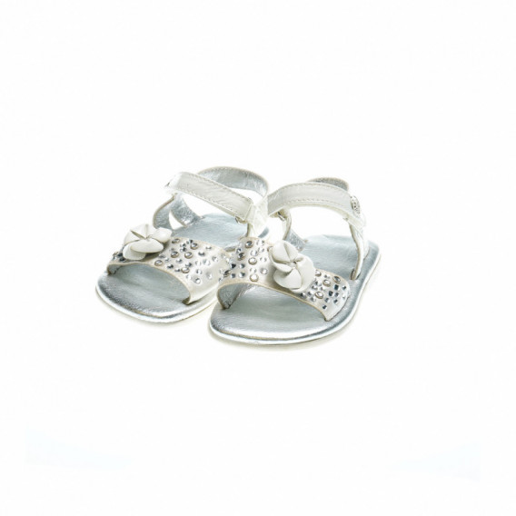 Sandale albe cu pietricele și floare pentru fete Bluemarine 48854 