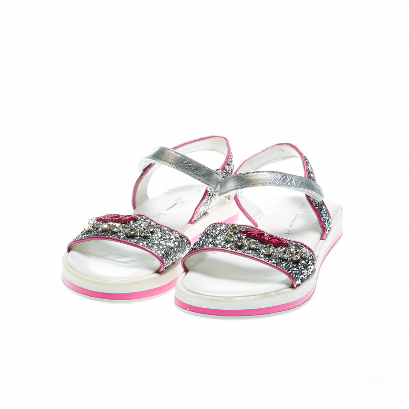 Sandale gri cu brocart și pietricele pentru fete  49067
