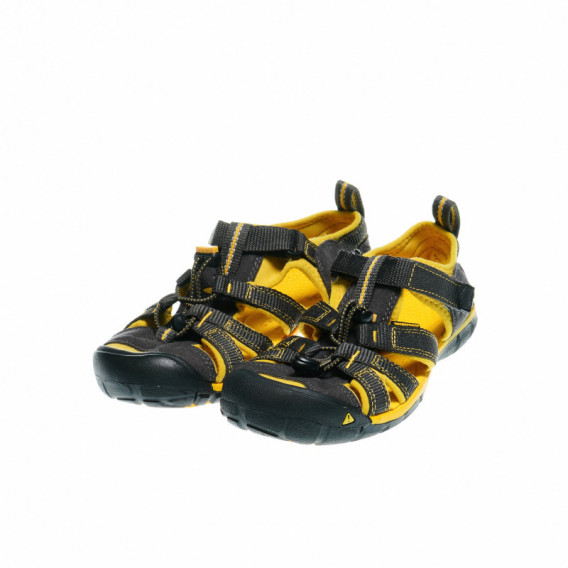 Sandale de culoare gri cu talpă galbenă pentru băieți Keen 49427 