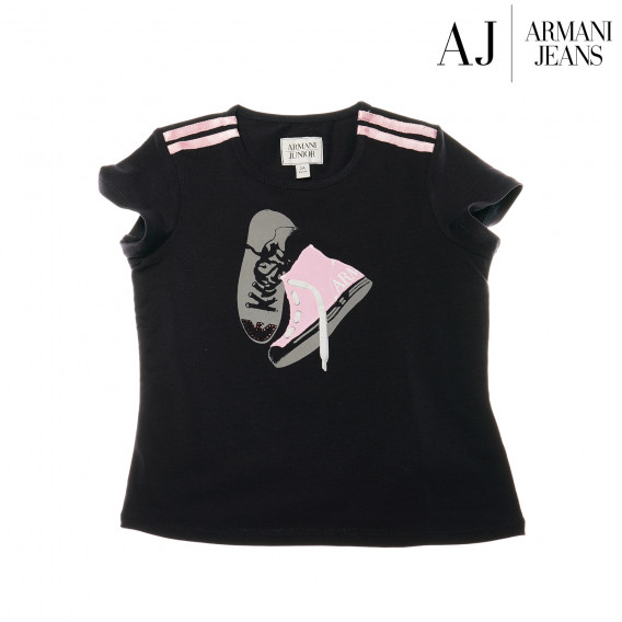 Bluză din bumbac cu mânecă scurtă cu adidași cu imprimeu în față pentru fete Armani 50567 