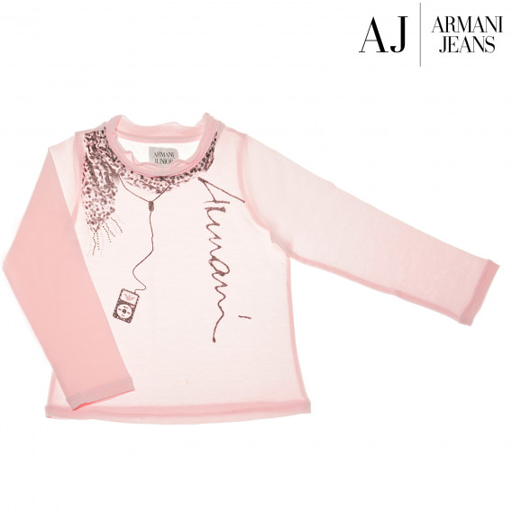 Bluză din bumbac cu mâneci lungi și un imprimeu delicat pentru fetițe Armani 50588 