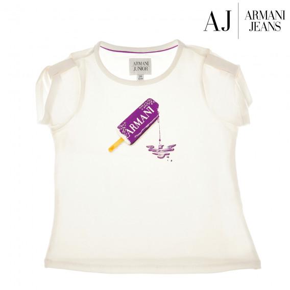 Tricou cu imprimeu violet și mânecă scurtă pentru fete Armani 50603 