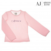 Bluză din bumbac cu mânecă lungă de culoare roz, cu logo-ul de marcă cu pietre pentru fete Armani 50606 