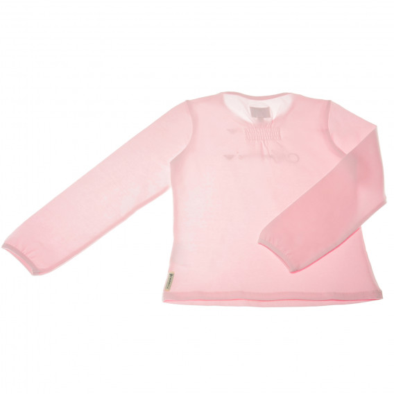 Bluză din bumbac cu mânecă lungă de culoare roz, cu logo-ul de marcă cu pietre pentru fete Armani 50607 2