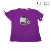 Bluză din bumbac de culoare violet cu mânecă scurtă și imprimeu pentru fetițe Armani 50622 