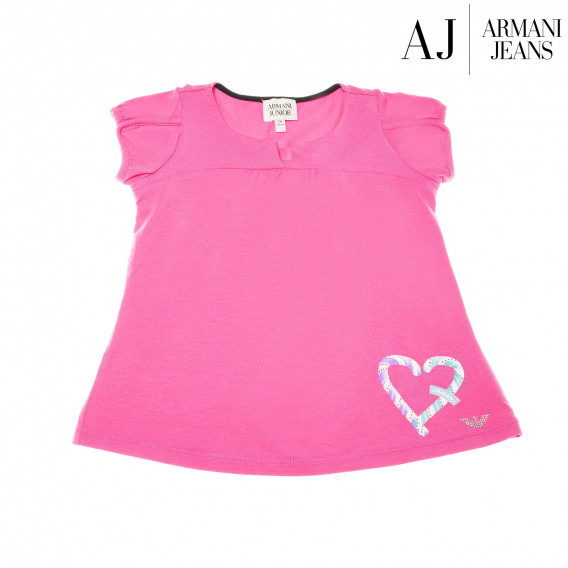 Bluză din bumbac cu mâneci scurte și imprimeu de inimă pentru fete Armani 50626 