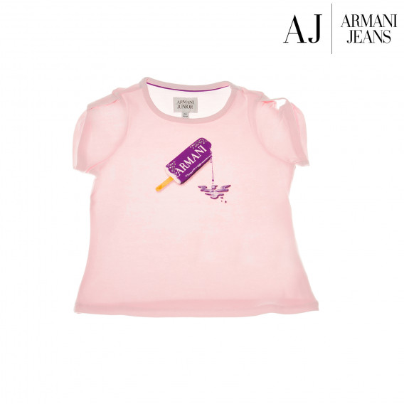 Tricou cu mâneci scurte din bumbac cu imprimeu violet pentru fete Armani 50633 
