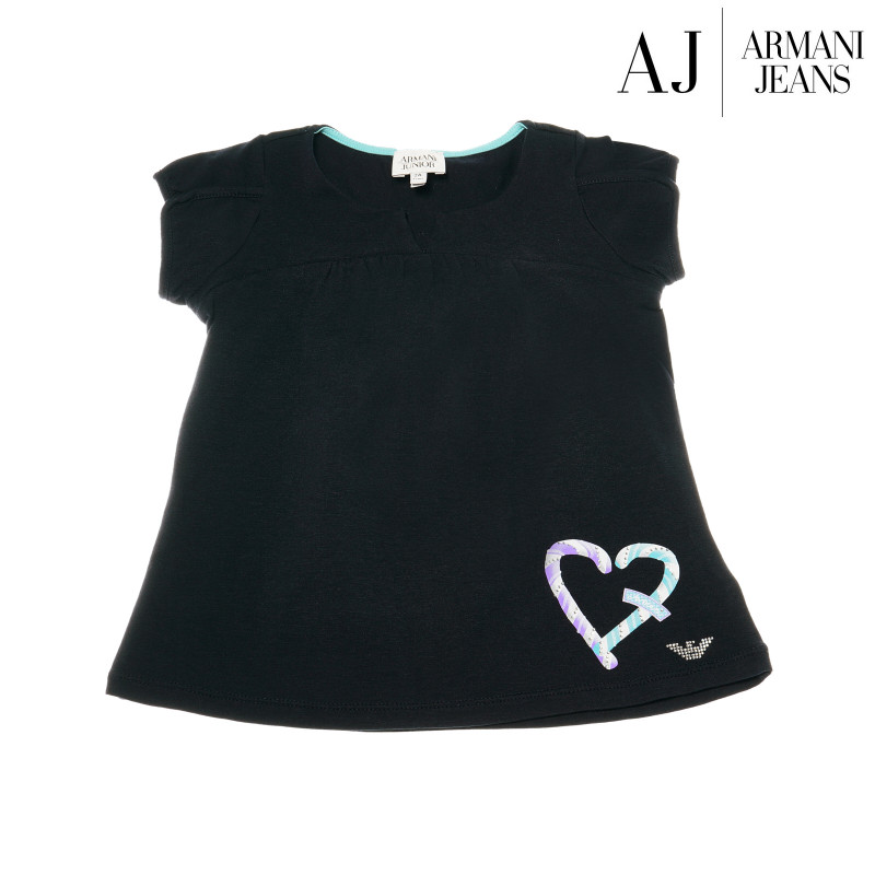 Bluză din bumbac cu mânecă scurtă Armani cu imprimeu de inimă pentru fete  50647