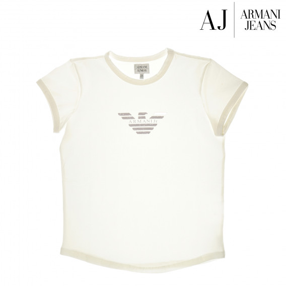 Bluză din bumbac cu mânecă scurtă de culoare albă - unisex Armani 50673 