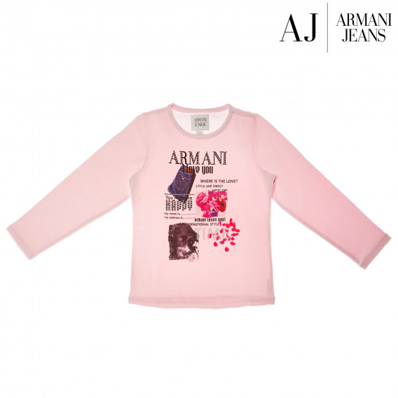 Bluză din bumbac cu mânecă lungă Armani, de culoare roz pentru fete Armani 50680 