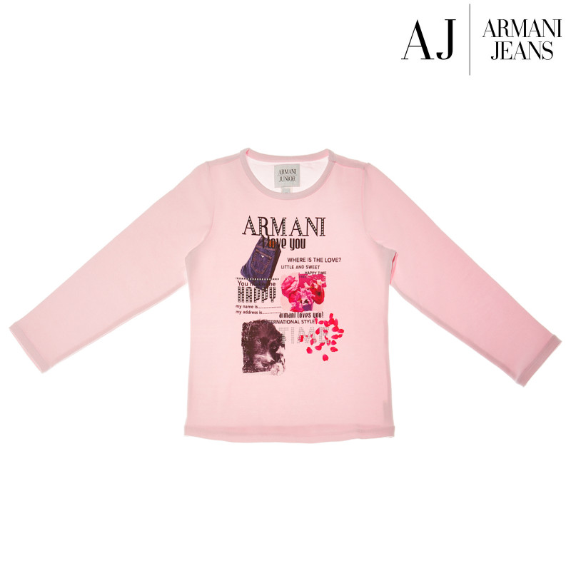 Bluză din bumbac cu mânecă lungă Armani, de culoare roz pentru fete  50680