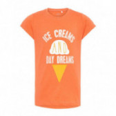 Bluză de bumbac cu mâneci scurte portocalie cu inscripție ICE CREAM pentru fete Name it 50754 