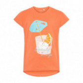 Bluză din bumbac de culoare portocaliu, cu mâneci scurte și imprimeu de cocktail pentru fete Name it 50769 