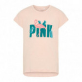 Bluză din bumbac cu mânecă scurtă de culoare roz, cu imprimeu flamingo pentru fete Name it 50773 