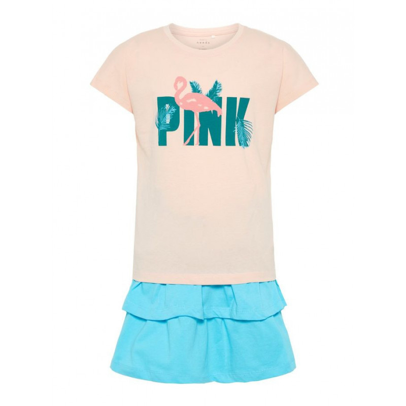 Set de fustă și bluză din bumbac cu imprimeu flamingo pentru fete  50787