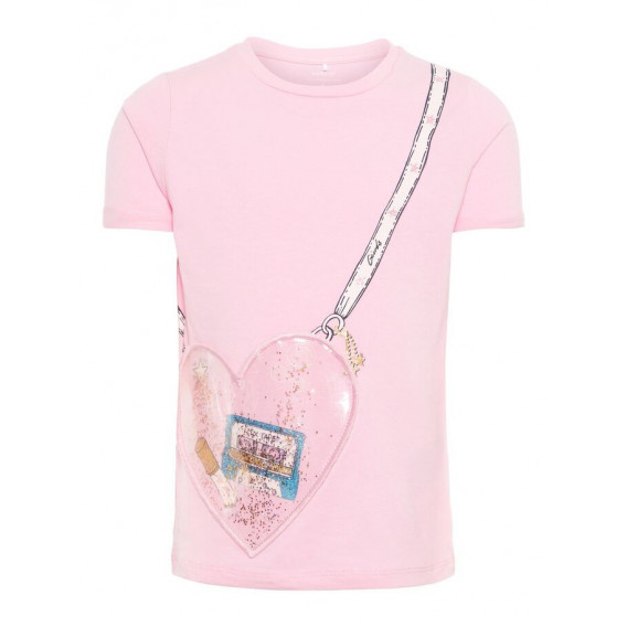 Bluză cu mânecă scurtă din bumbac organic, roz, pentru fete Name it 50910 