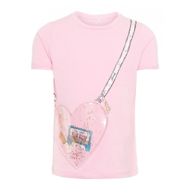 Bluză cu mânecă scurtă din bumbac organic, roz, pentru fete  50910