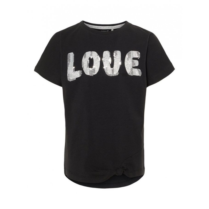 Bluza din bumbac cu mânecă scurtă, cu etichetă LOVE, pentru fete  50916