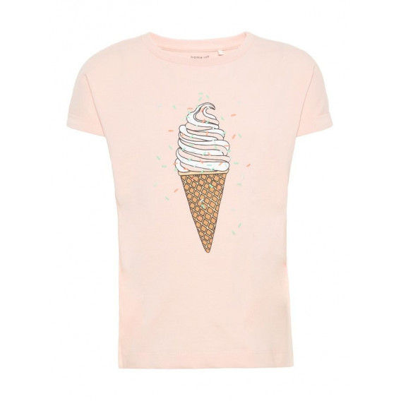 Bluză din mânecă scurtă din bumbac organic cu imagine de înghețată pentru fete Name it 51001 