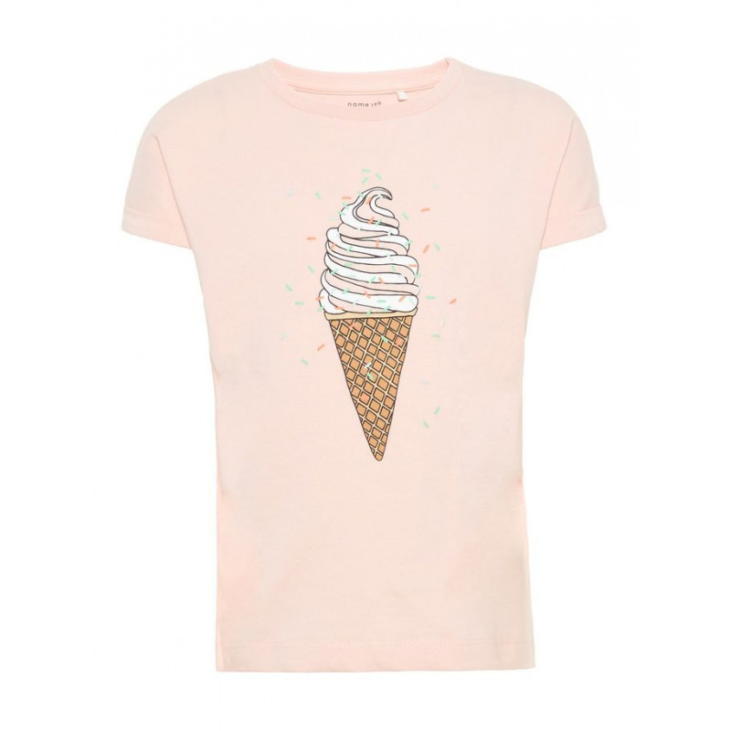 Bluză din mânecă scurtă din bumbac organic cu imagine de înghețată pentru fete  51001