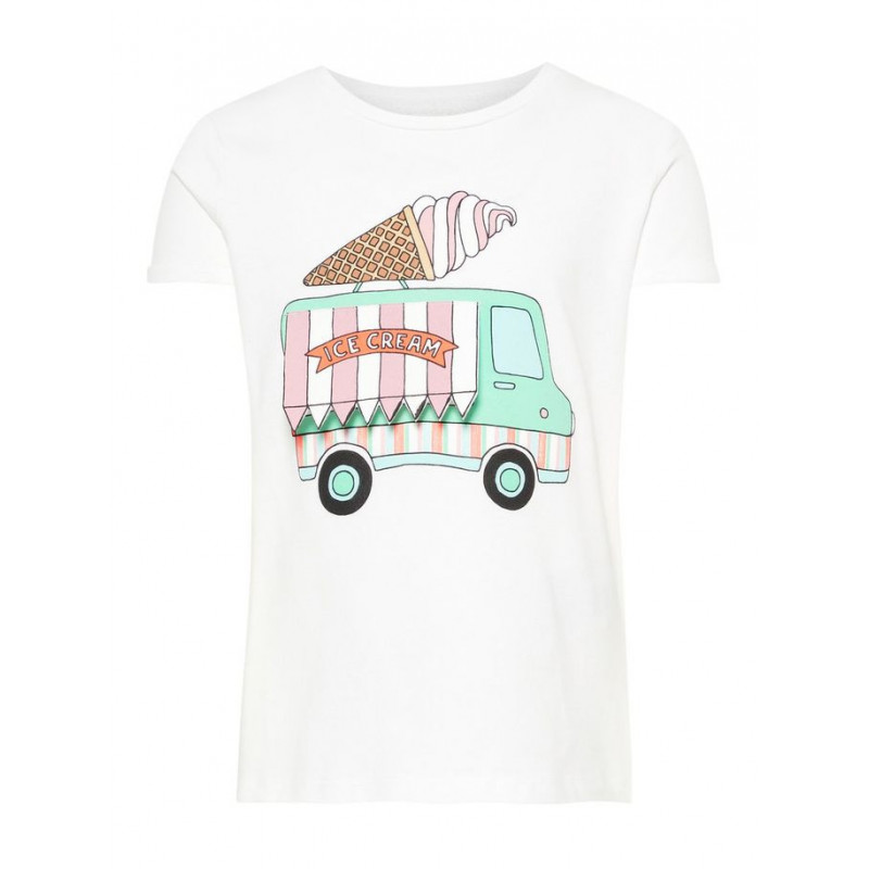 Bluză din mânecă scurtă din bumbac organic, cu aplicație de camion de înghețată pentru fete  51004