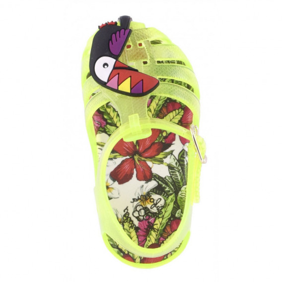 Sandale în verde cu imprimeu color și aplicație Tucan pentru fete Colors Of California 51103 5