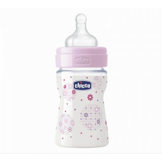 Biberon din polipropilenă roz cu tetină (1 picătură) pentru 0+ luni bebeluși, 150 ml  Chicco 52549 2