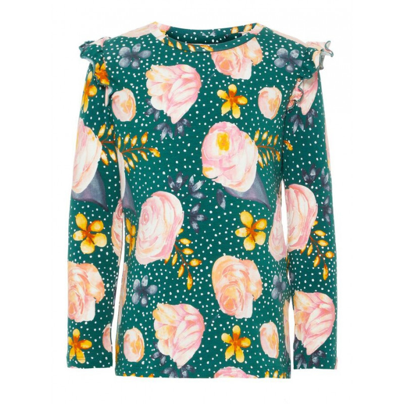Bluză din bumbac cu mânecă lungă pentru fete, cu imprimeu floral  54256