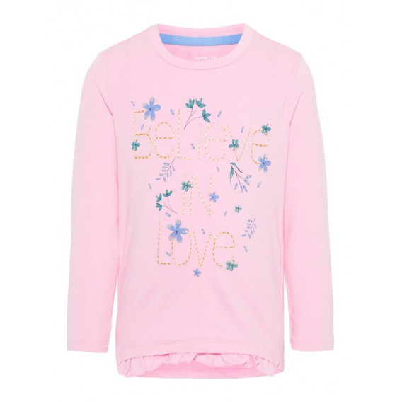 Bluză roz din bumbac cu mâneci lungi și imprimeu colorat, pentru o fată Name it 54276 