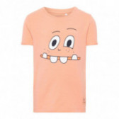 Tricou corai, din bumbac cu mânecă scurtă, cu imprimeu colorat pentru băieți Name it 54295 